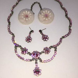 Vintage crystal rivoli necklace, earrings & clips